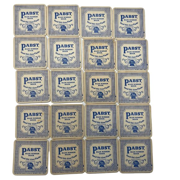 Pabst Blue Ribbon PBR Vintage Beer Coaster Set of 20 Bar Man Cave Good Old Time - Picture 2 of 4